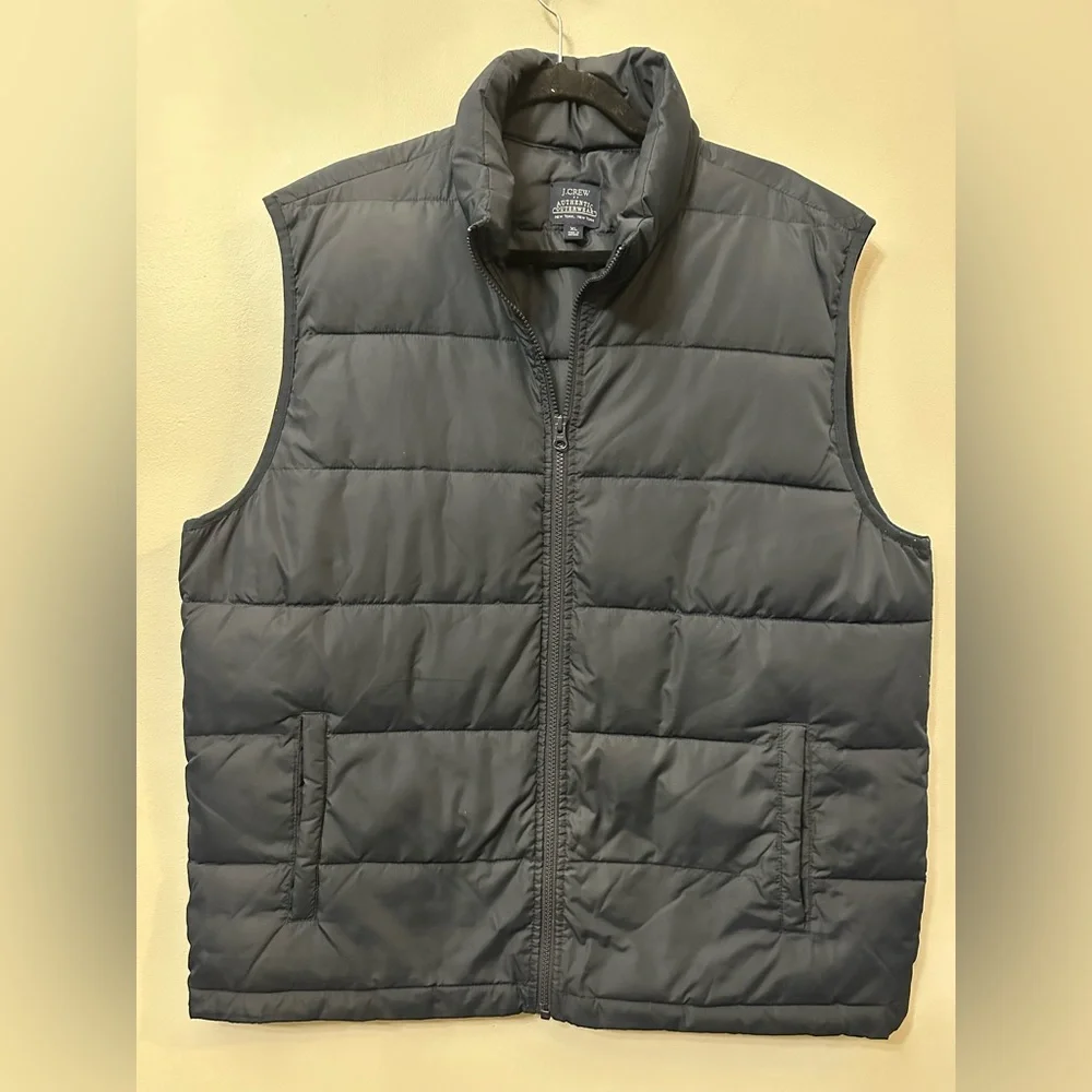 J. Crew Authentic Outerwear Men’s Puffer Vest XL Black Full Zip Quilted